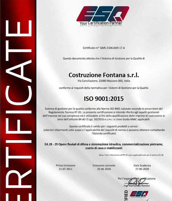 Certificato sistema qualità ISO9001